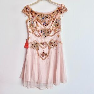 NWT Frock & Frill Crystals Wedding Bardot Babydoll Pink Peach Dress Petite 2